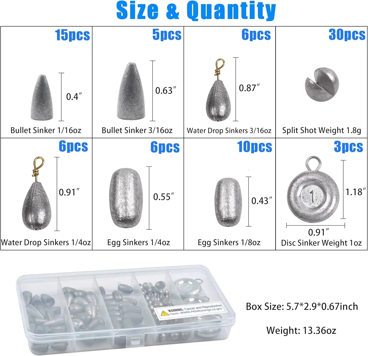 81pcs Fishing Weight Sinkers Kit with Tackle Box, Assorted Drop Bass Split Shot Coin Weights for Saltwater Casting