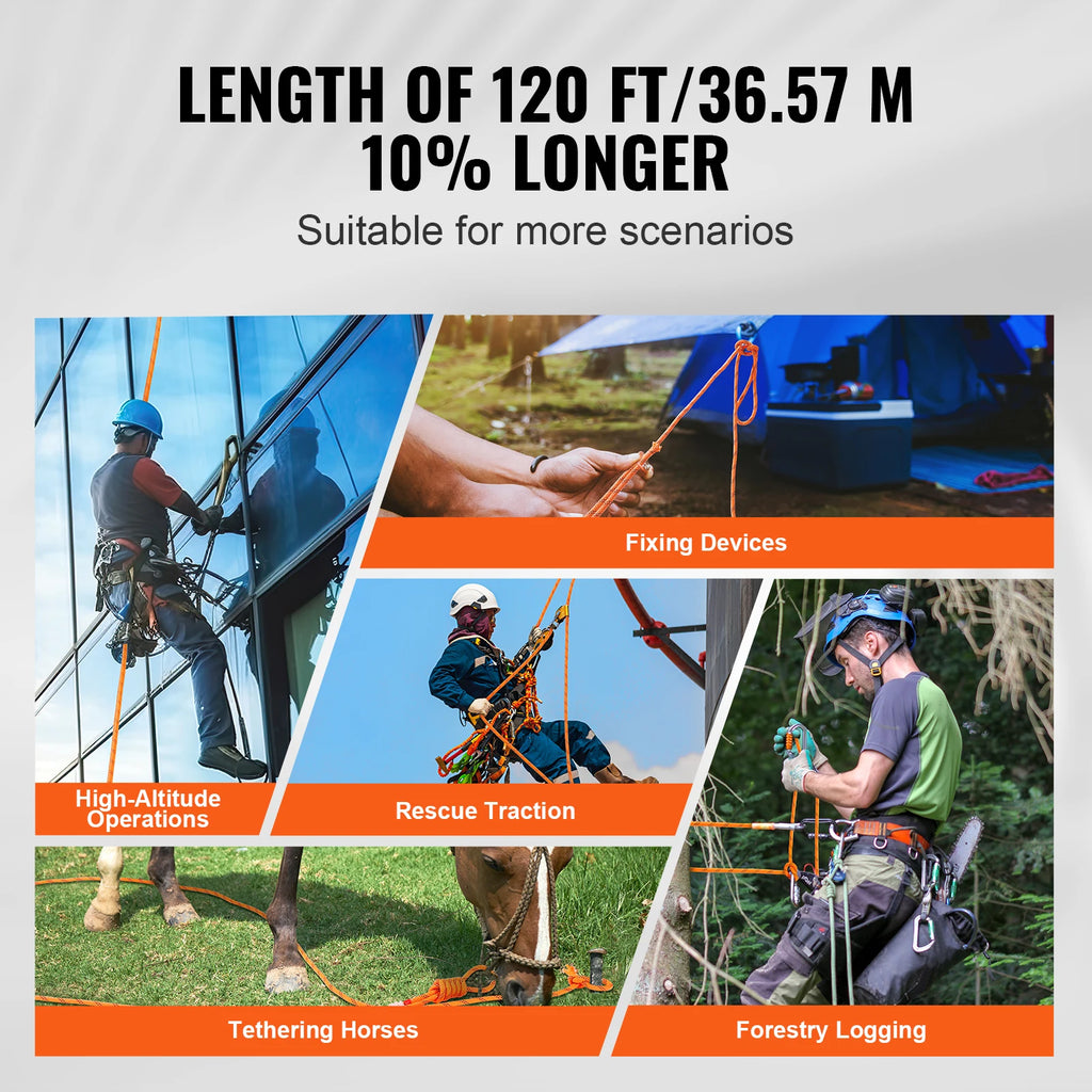 SucceBuy 120ft Dual-Weave Polyester Cord 3/8 1/2in 48-Strand Multi-Use Rope for Arborist.