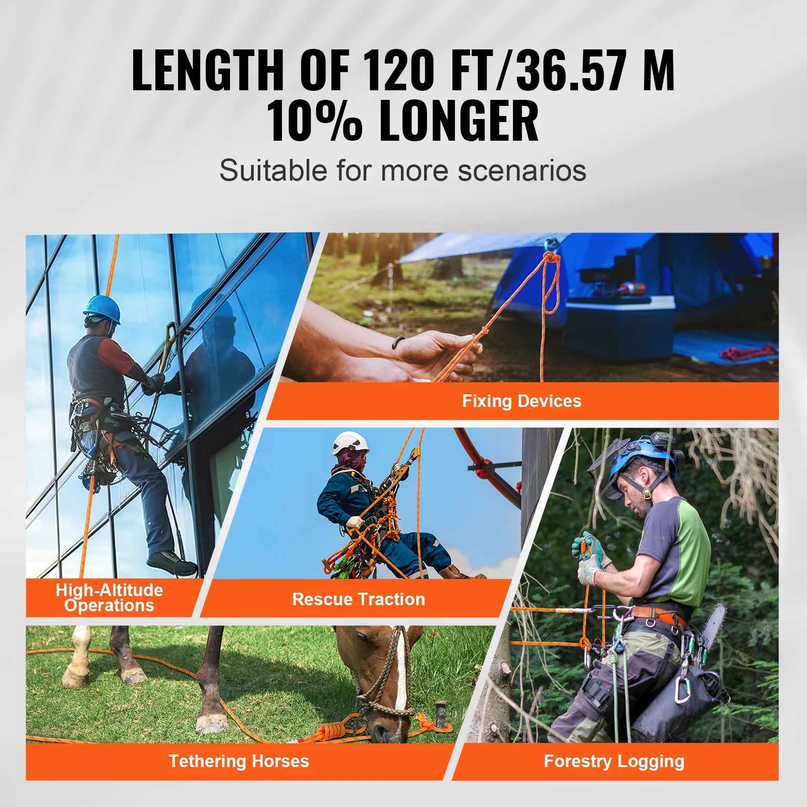 SucceBuy 120ft Dual-Weave Polyester Cord 3/8 1/2in 48-Strand Multi-Use Rope for Arborist.