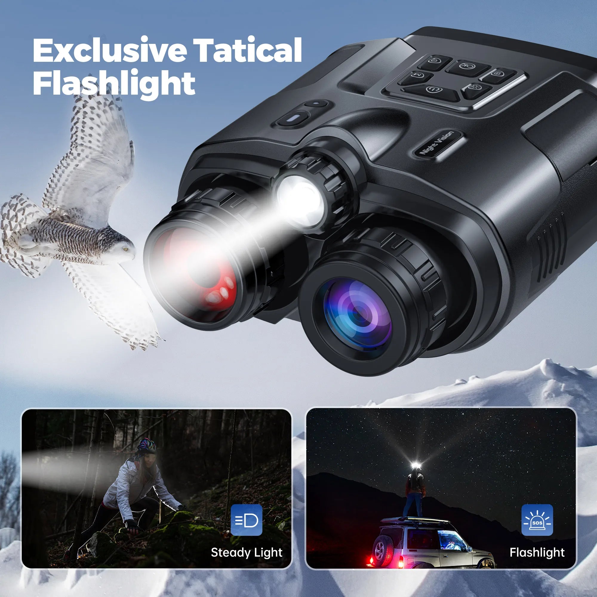 4K Night Vision Binoculars 3" Screen 8X Digital Zoom with Tactical Light