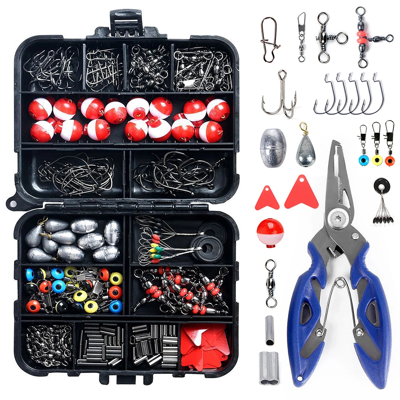 263pc Fishing Accessories Kit – Hooks, Sinkers, Bobbers, Swivels & Pliers | LTW