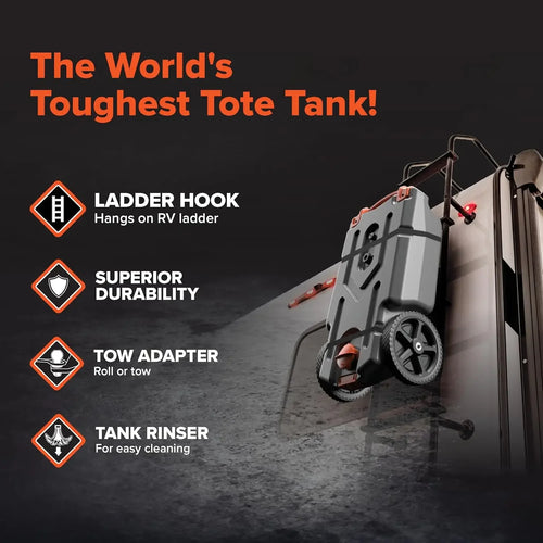 21-Gallon RV Portable Waste Tank -Features Large Heavy-Duty No-Flat Wheels & Low Drain Hole.