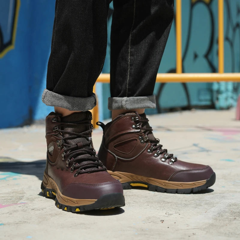 Waterproof Leather Indestructible Men Work Safety Boots Outdoor Military Boots.