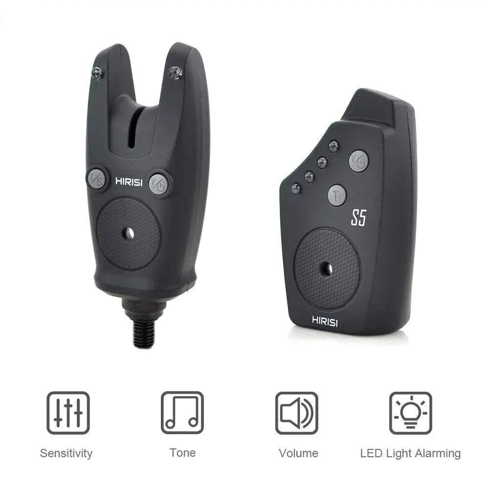 Hirisi Wireless Fishing Bite Alarm Set – 4 Sensors + Receiver | Waterproof Carp & Catfish Alarm