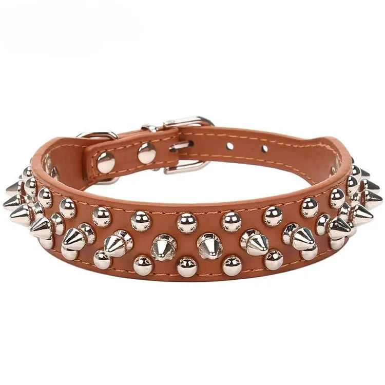 Adjustable Leather Pet Dog collar Neck Strap Supplies PU Leather Punk.