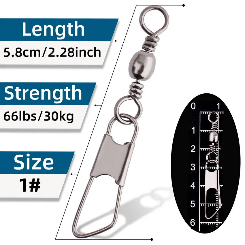 Brass Barrel Fishing Swivels with Interlock Snaps – 50-Pack | Sizes 1–14, 1/0–3/0