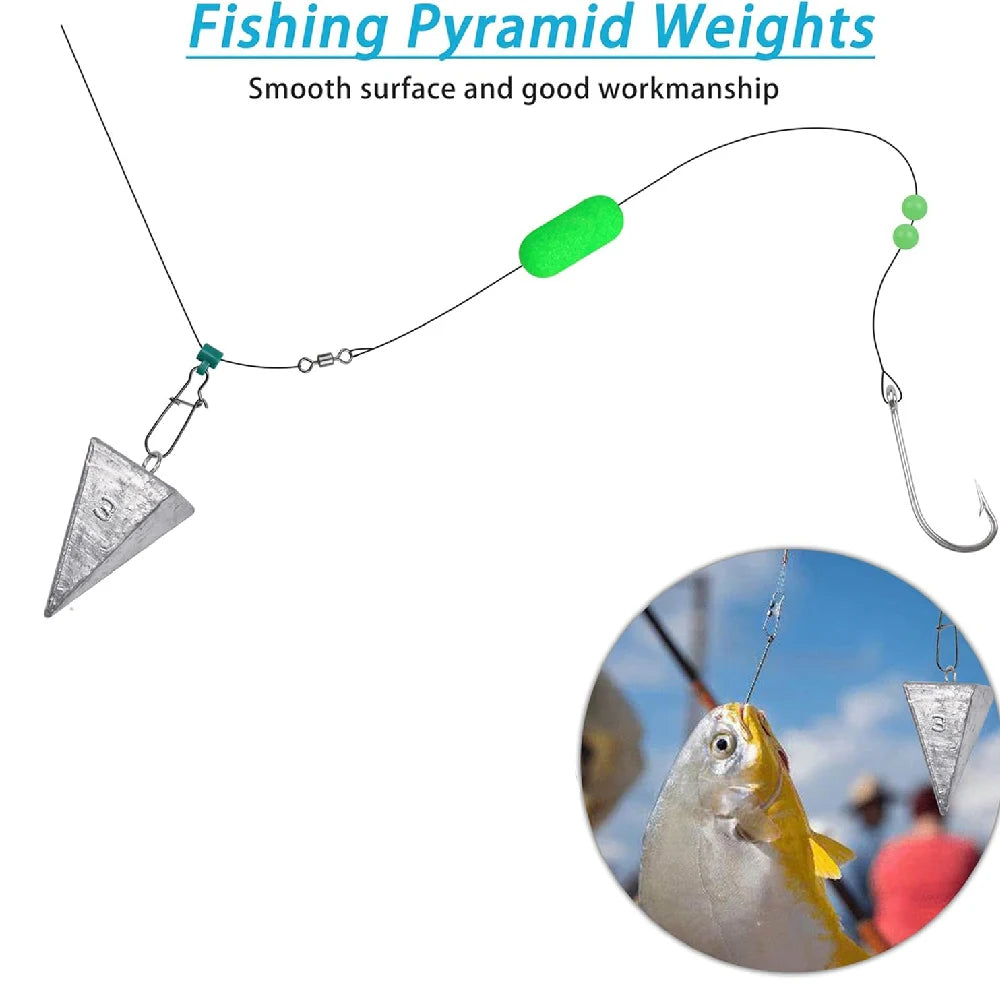 Pyramid Fishing Sinker Weights 4-Pack – 1/2/3/4oz for Catfish, Surf & Saltwater Rigs
