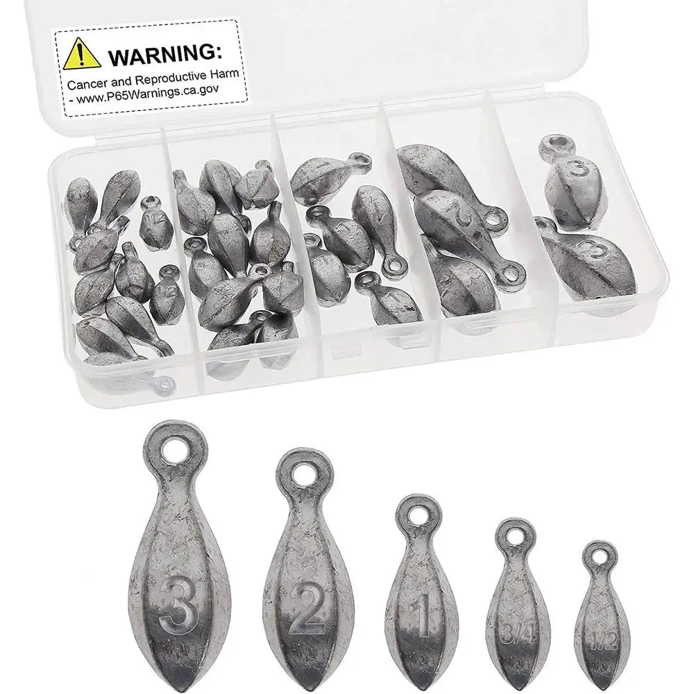 30pc Fishing Sinkers Kit: Saltwater & Freshwater Tackle with 3oz, 2oz, 1oz, 3/4oz, 1/2oz Weights