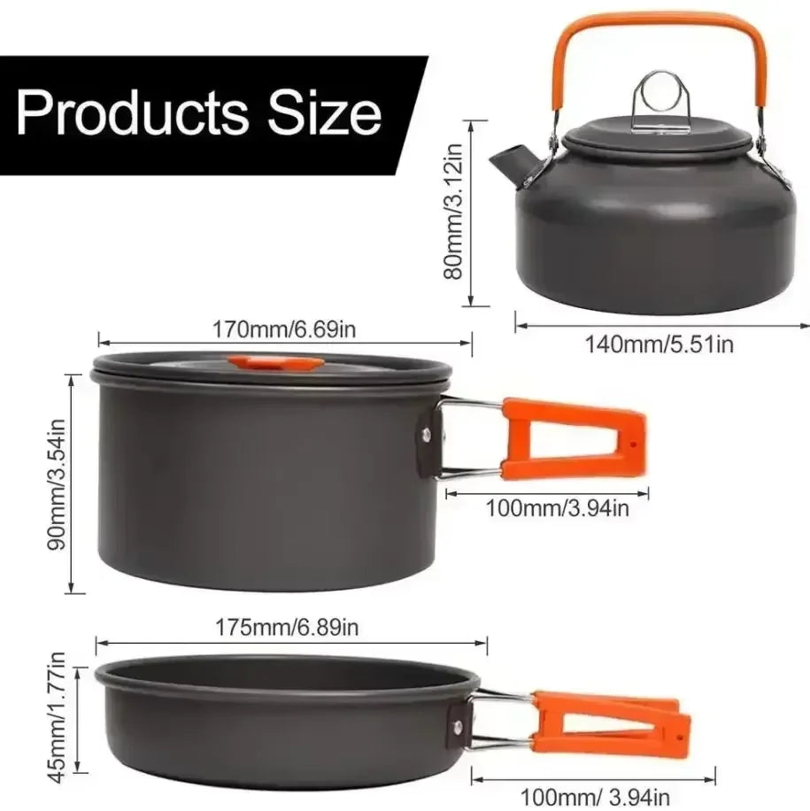 Camping Cookware Set Aluminum Nonstick Portable Outdoor Tableware Kettle Pot.