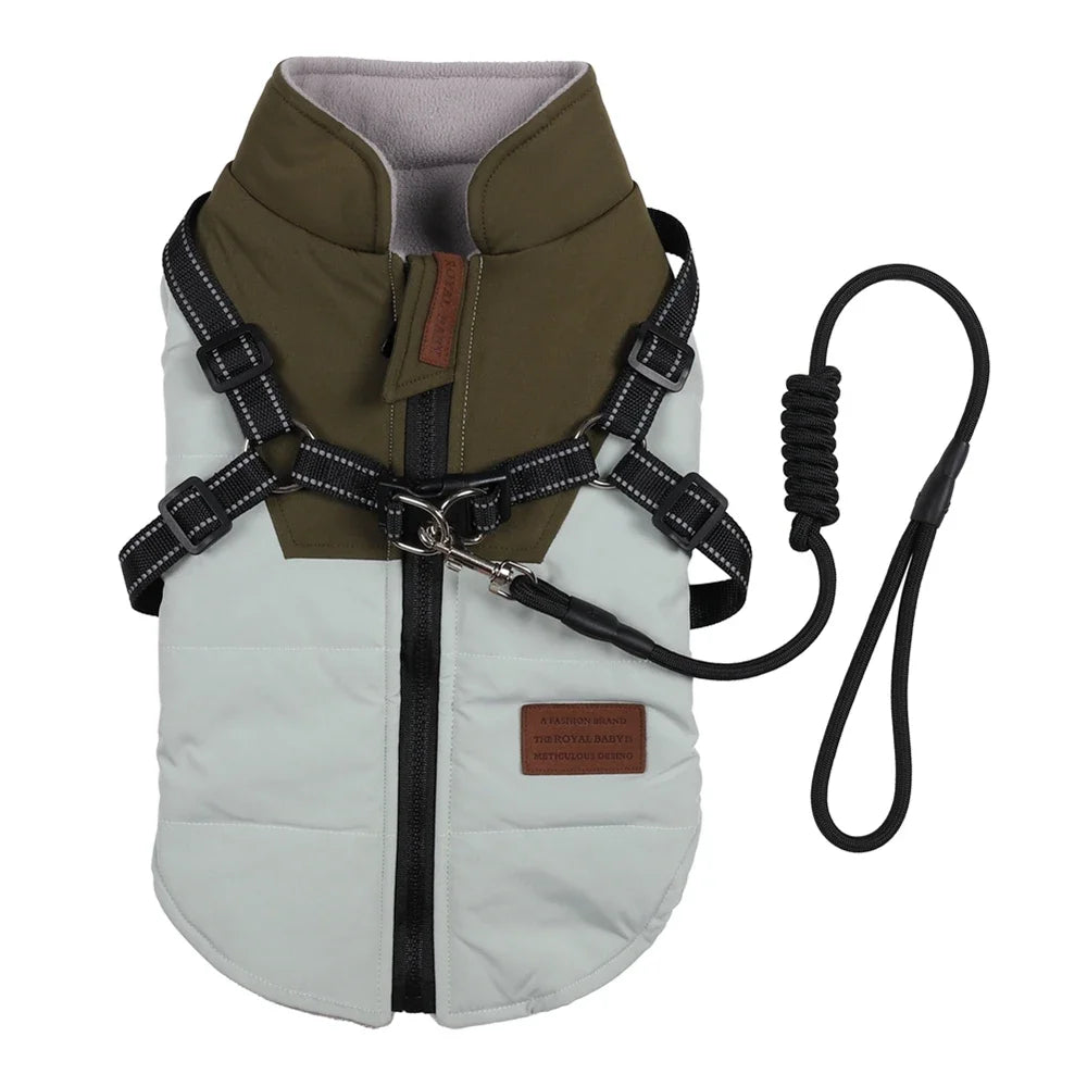 Winter Pet Dog Jacket With Harness Warm Dog Clothes For Labrador Waterproof Big Dog.