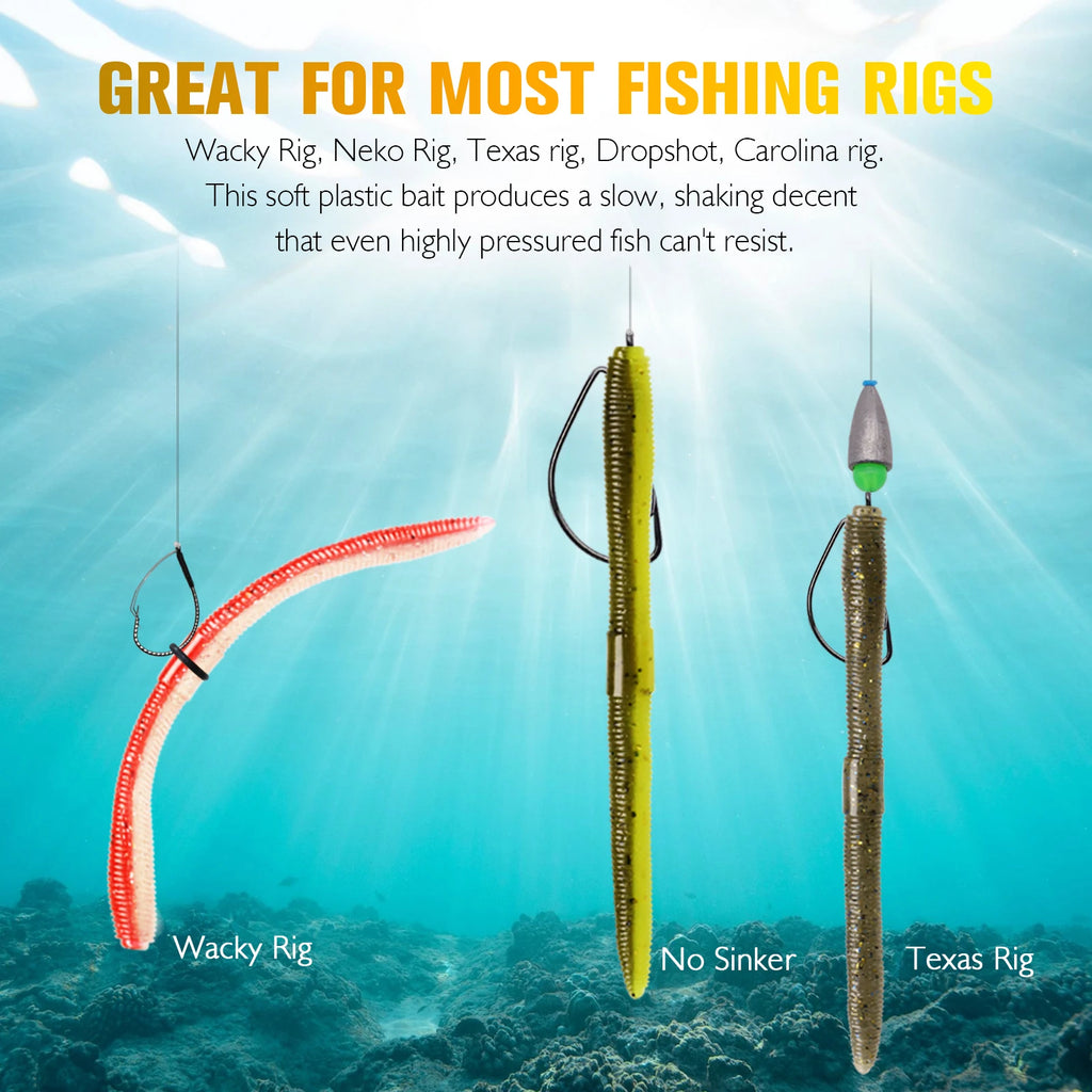 152Pcs Wacky Worm Kit for Bass Trout Fishing - Soft Plastic Baits, Bass Hooks.