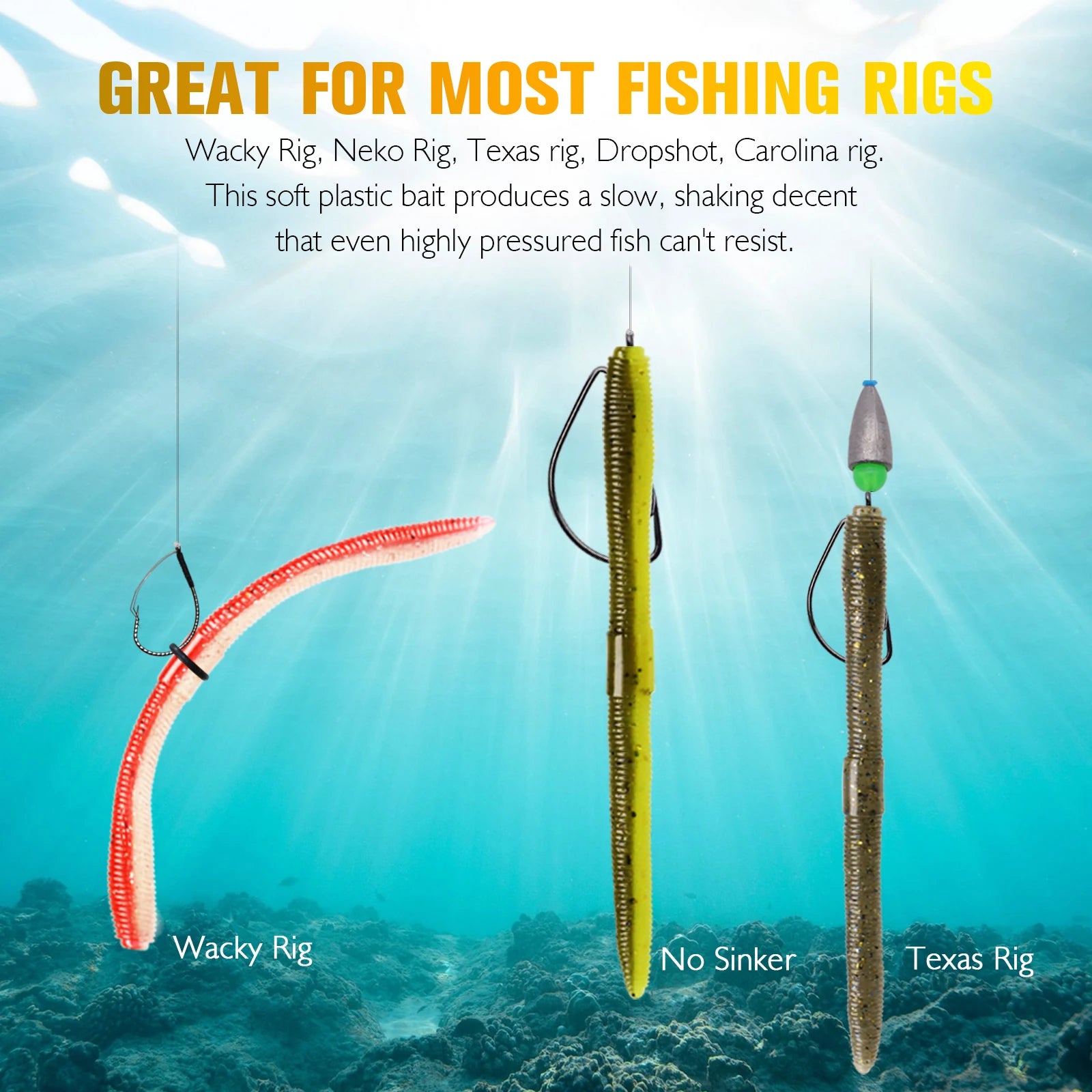 152Pcs Wacky Worm Kit for Bass Trout Fishing - Soft Plastic Baits, Bass Hooks.