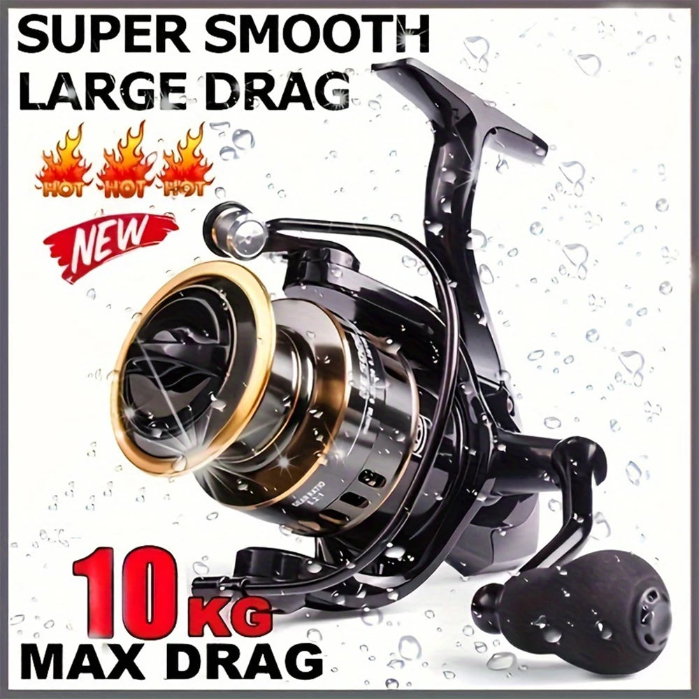 HE6000-7000 Spinning Wheel Fishing Reel - Smooth 5.2:1 Speed Ratio, 10KG.