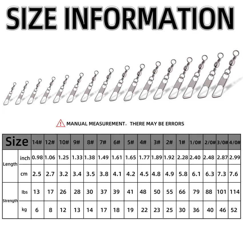 Brass Barrel Fishing Swivels with Interlock Snaps – 50-Pack | Sizes 1–14, 1/0–3/0
