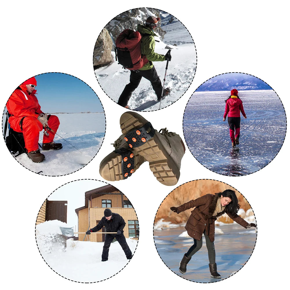 1-10Pair 5-Stud Anti Slip Crampons Snow Claw Shoe.