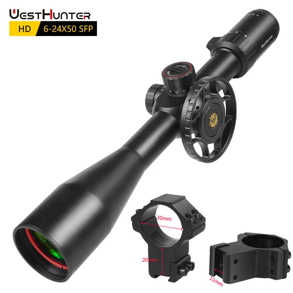 WestHunter HD 6-24X50 SFP Riflescopes Second Focal Plane Tactical Sights 30mm Tube HD Glass Etched Reticle Hunting Scope