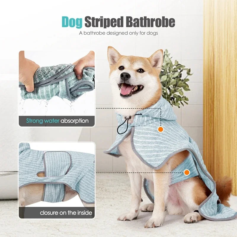 Pet Bathrobe Coat Fast Water Absorbent Towel for Large Medium Small Dogs.