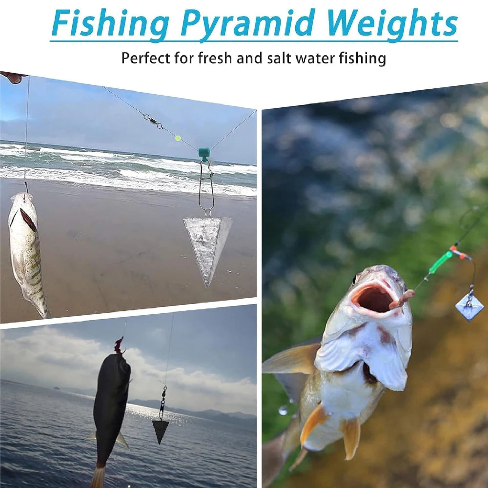 Pyramid Fishing Sinker Weights 4-Pack – 1/2/3/4oz for Catfish, Surf & Saltwater Rigs
