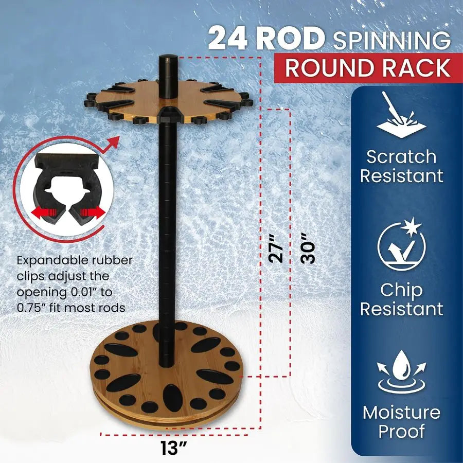 Creek Creations Fishing Rod Holder 360 Spinning Rack for Garage Organization.