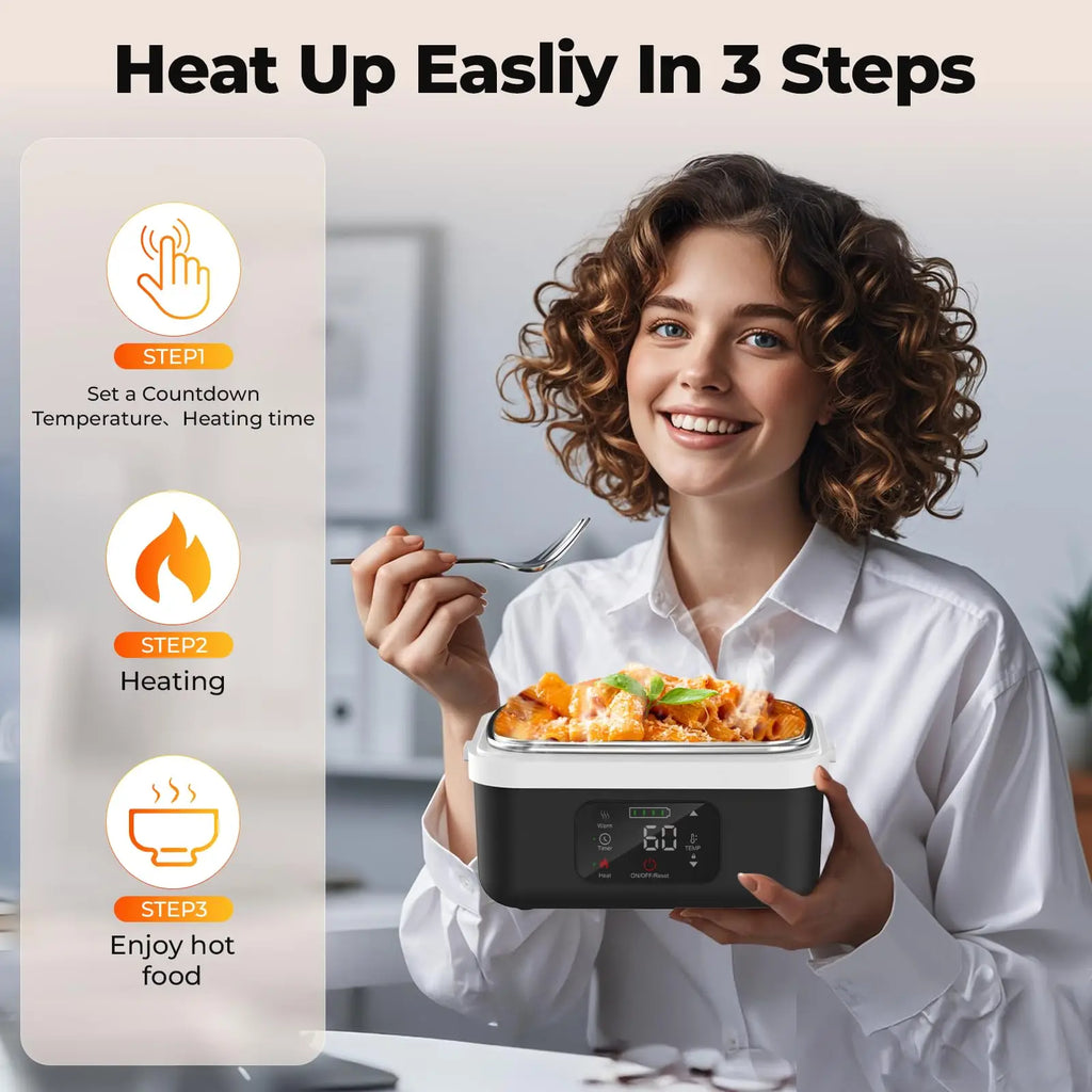 Wireless Electric Insulated Lunch Box - Built-in 8000mAh Battery, 60W Heating Lunch Box.