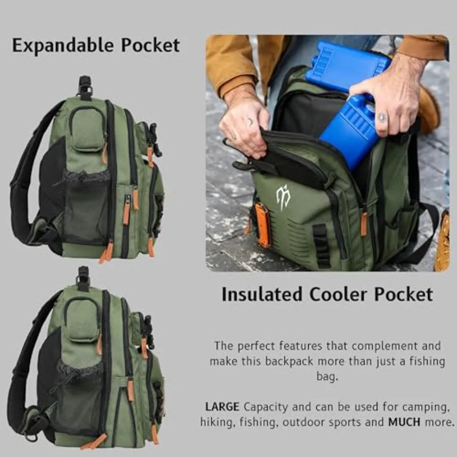 Fishing Tackle Backpack with Rod Holder for Outdoor Adventures: 2 Tackle Boxes.