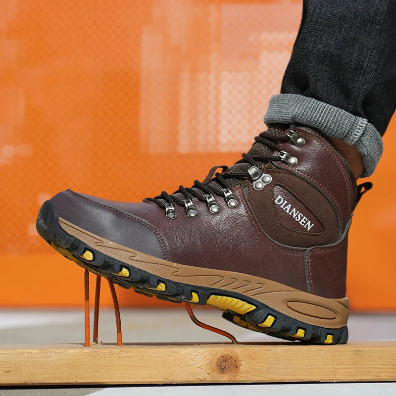 Waterproof Leather Indestructible Men Work Safety Boots Outdoor Military Boots.