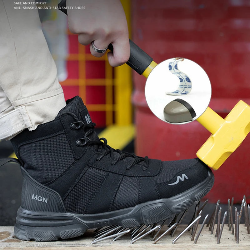 Work Boots Indestructible Safety Shoes Men Steel Toe Shoes Puncture-Proof Sneakers.