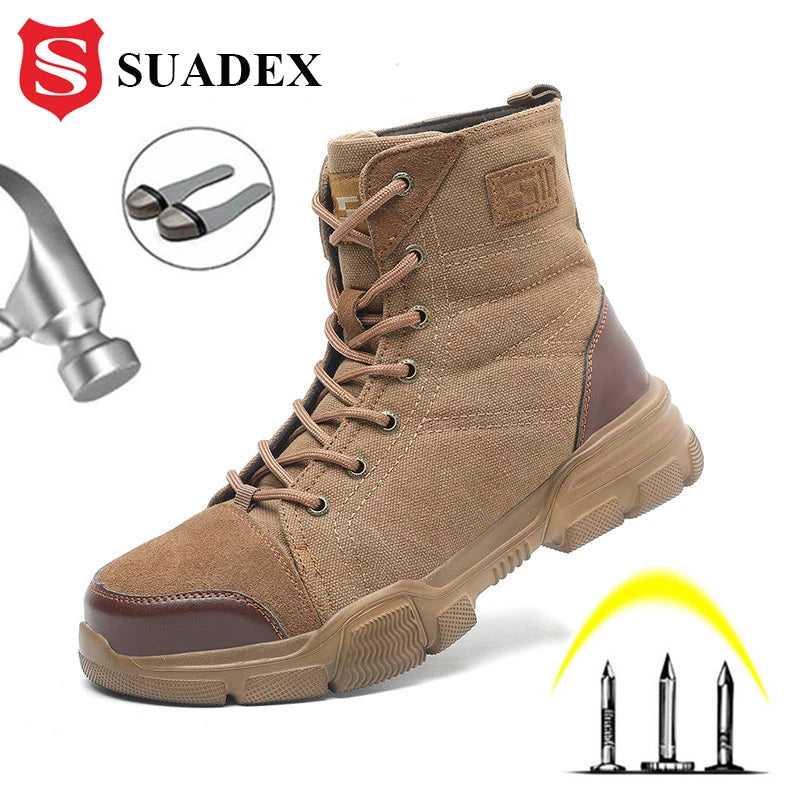 High Top Safety Shoes Men Steel Toe Work Shoes Men Work Safety Boots Anti Smash.