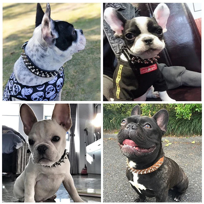 Adjustable Leather Pet Dog collar Neck Strap Supplies PU Leather Punk.