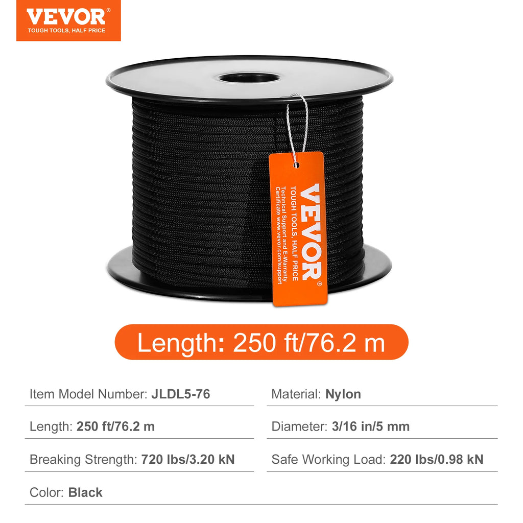 SucceBuy 3/16 in 250/1000ft Nylon Cord 32-Strand Design Multi-Purpose Rope for Outdoor Adventures.