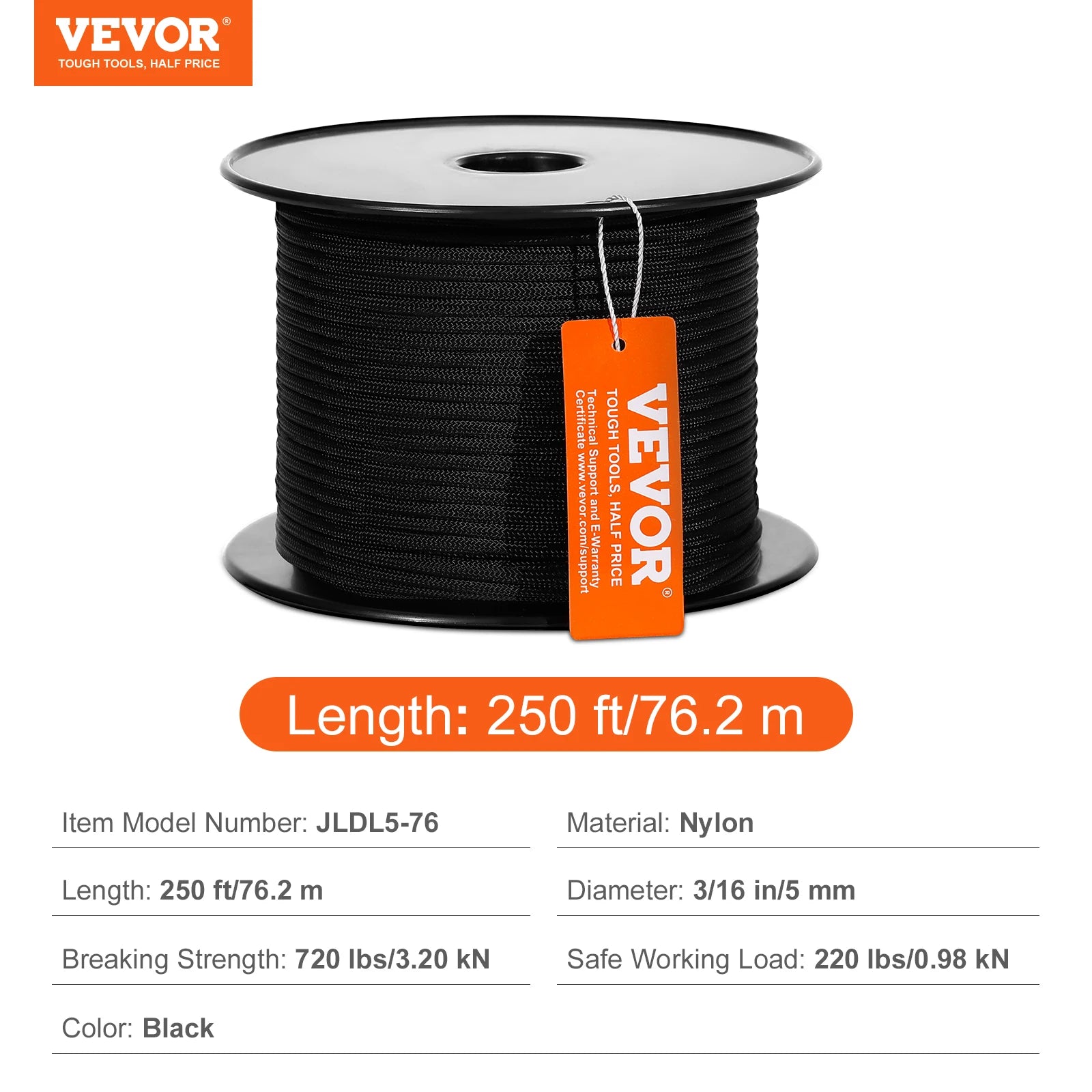 SucceBuy 3/16 in 250/1000ft Nylon Cord 32-Strand Design Multi-Purpose Rope for Outdoor Adventures.