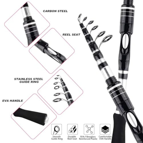 2PCS Telescopic Fishing Rods and Reels Combo Set 6.89ft Spinning Reel Lures Accessories with Storage Bag