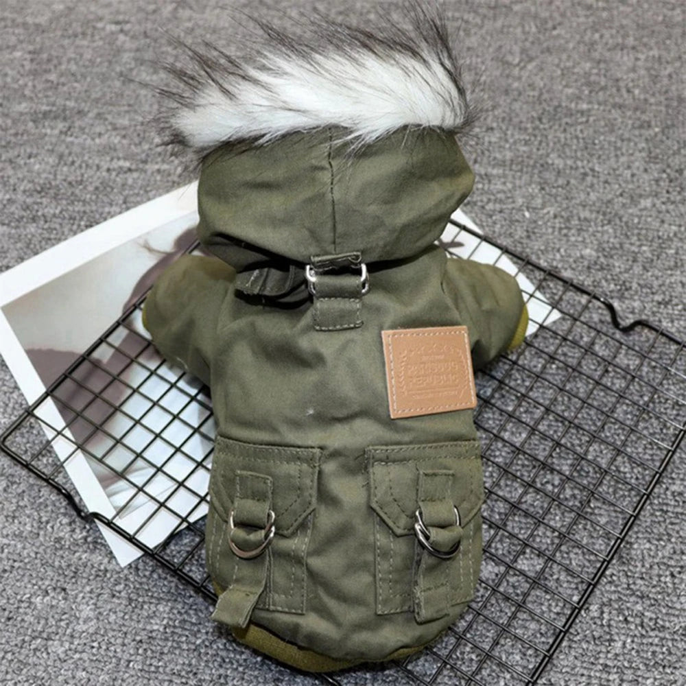 Pet Dog Jacket With Harness Winter Heavy Hiking Coat Dog Warm Hoodie Vest.