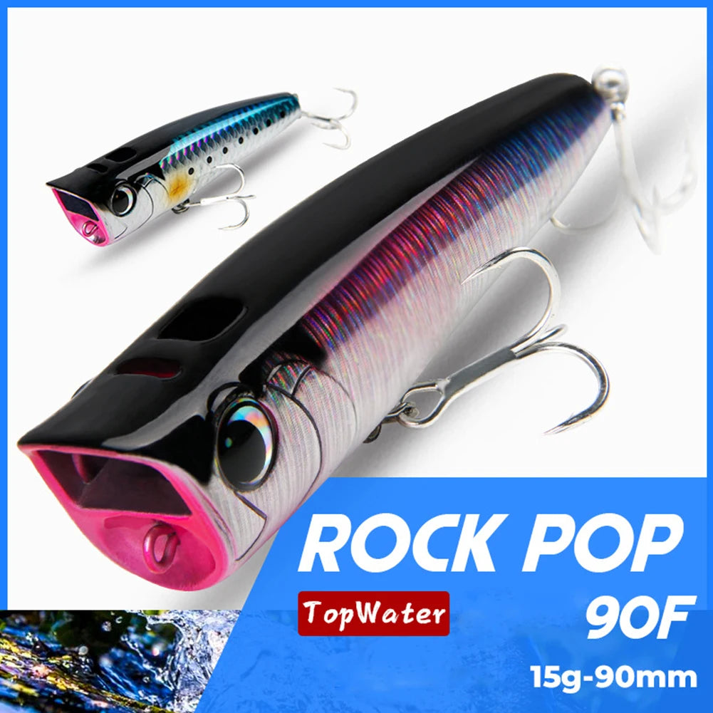Popper Fishing Lure with Hook Floating Fishing Lure 3D Eyes Artificial.