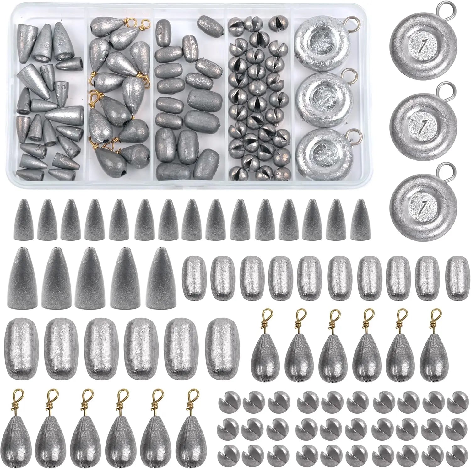 81pcs Fishing Weight Sinkers Kit with Tackle Box, Assorted Drop Bass Split Shot Coin Weights for Saltwater Casting