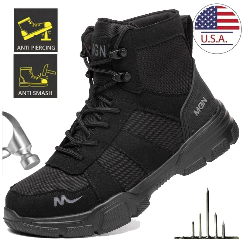 Work Boots Indestructible Safety Shoes Men Steel Toe Shoes Puncture-Proof Sneakers.