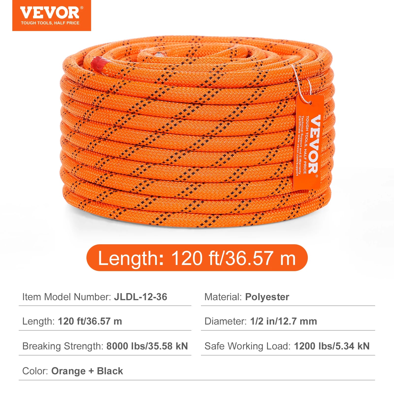 SucceBuy 120ft Dual-Weave Polyester Cord 3/8 1/2in 48-Strand Multi-Use Rope for Arborist.