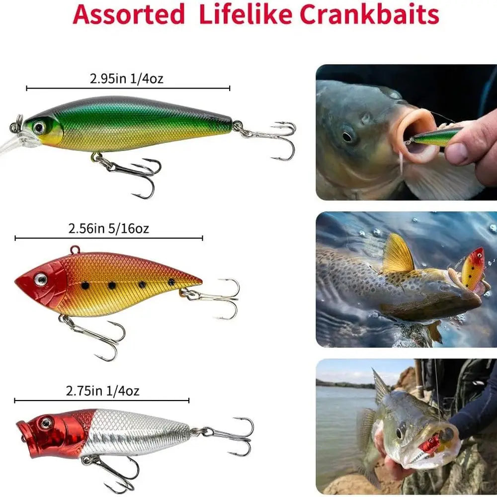 Freshwater Fishing Kit: Bass, Trout, Salmon Lures with Spoons, Soft Worms, Tackle Box for Men