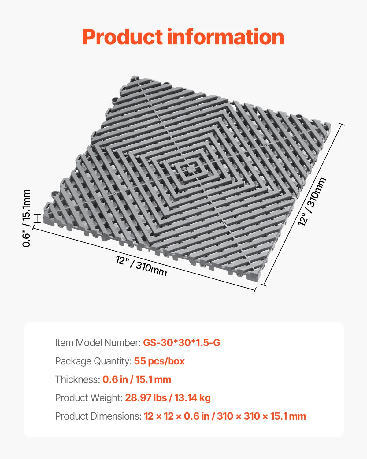 SucceBuy Interlocking Drainage Mat 12inx12in.