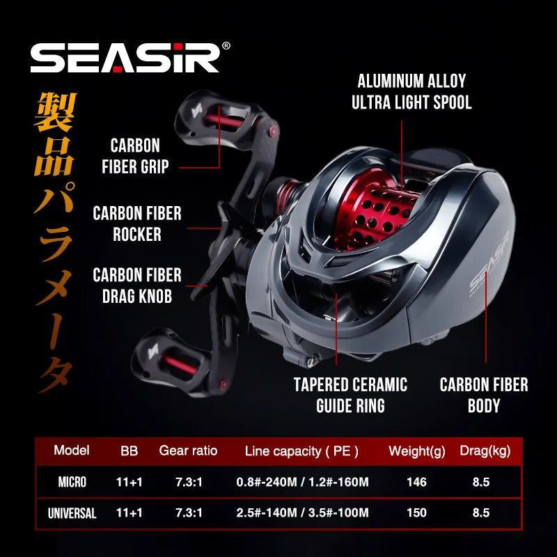 Seasir Mansory Ultralight Baitcasting Reel - 146g Carbon Fishing Reel