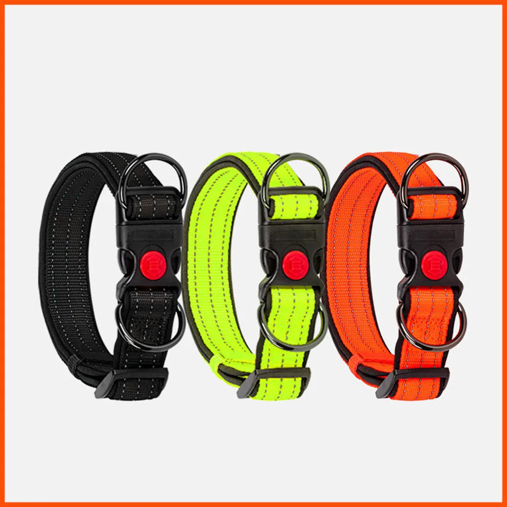 Adjustable Reflective Dog Collar - Soft Foam Padded Nylon with Quick Release
