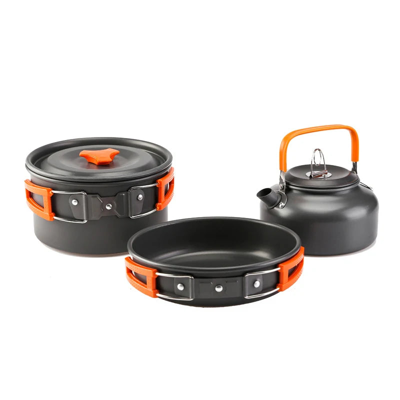 Camping Cookware Set Aluminum Nonstick Portable Outdoor Tableware Kettle Pot.