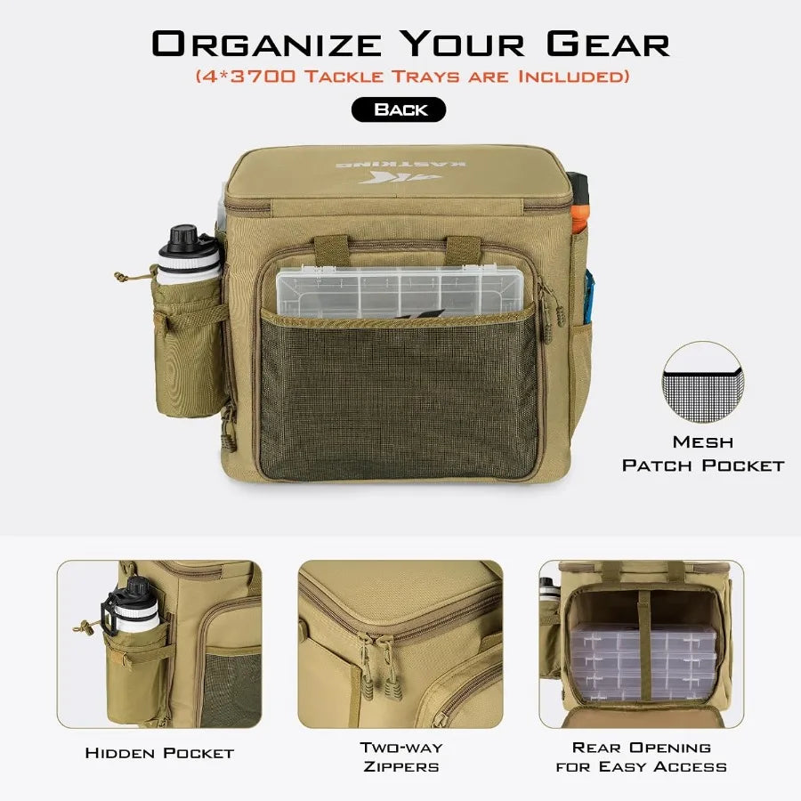 KastKing Karryall Fishing Tackle Bags with 4 3700 Tackle Trays for Saltwater and Freshwater.