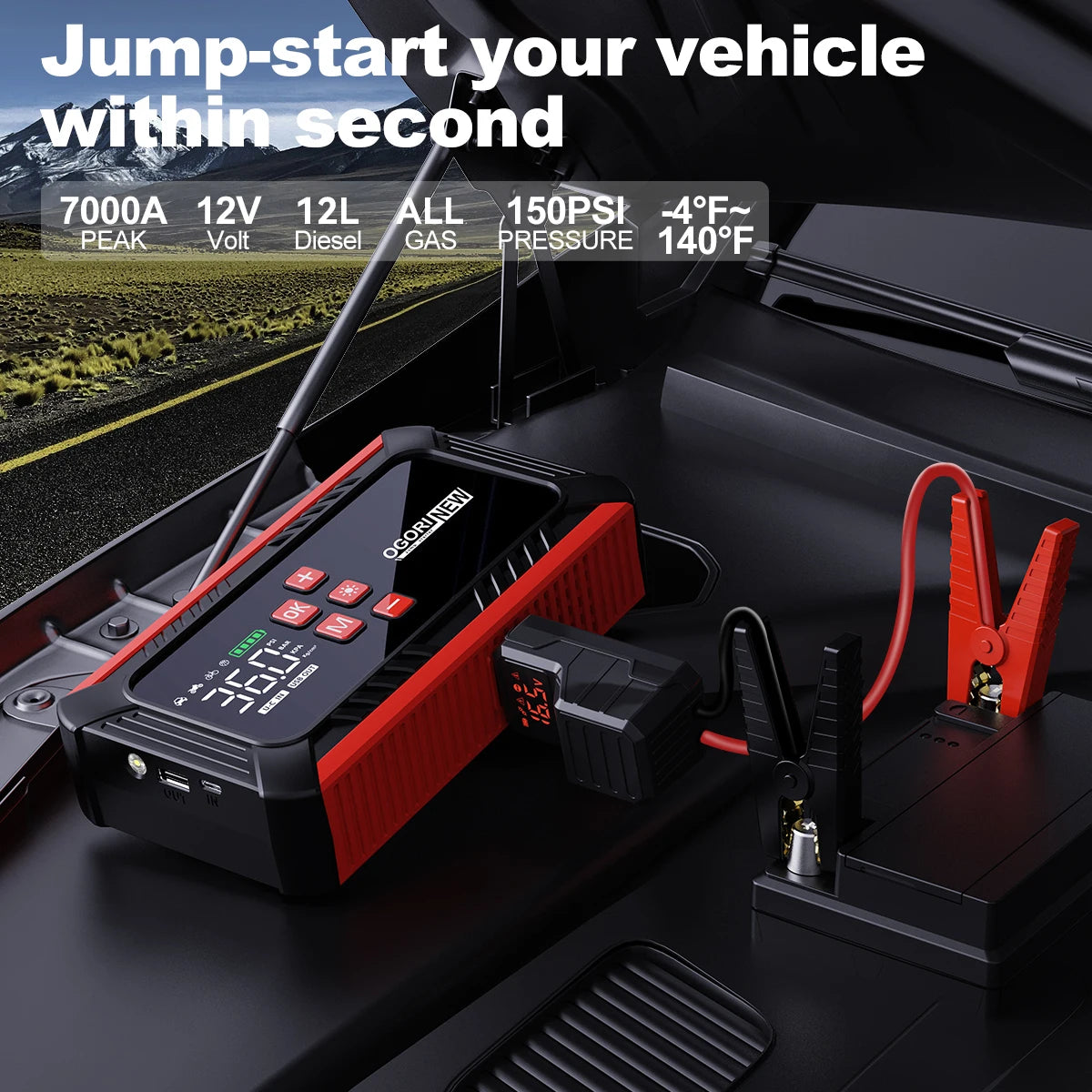 Car Jump Starter Air Pump 150PSI 26800mAh Peak Car Battery Booster Tire Air Compressor