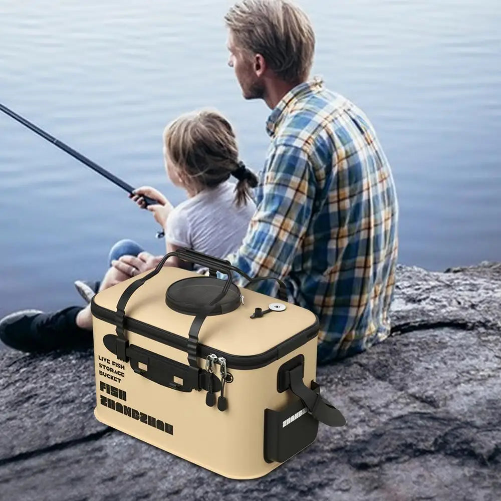 Folding Live Fish Bucket EVA Thickened Fishing Bucket Portable Water.