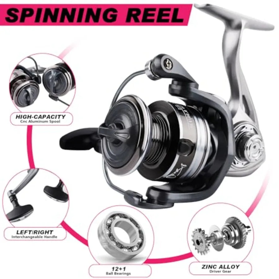 2PCS Telescopic Fishing Rods and Reels Combo Set 6.89ft Spinning Reel Lures Accessories with Storage Bag