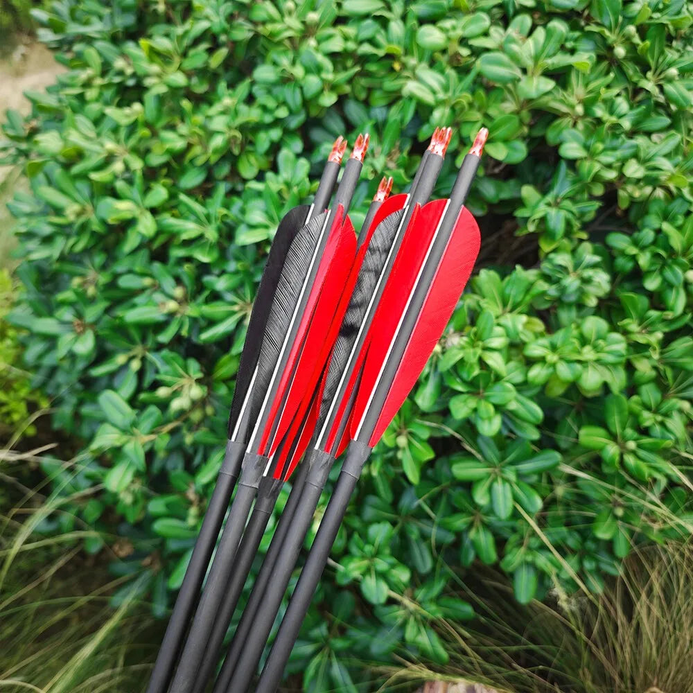 12X 33" Carbon Arrows ID 6.2mm OD 7.62mm Natural Feathers 5''.