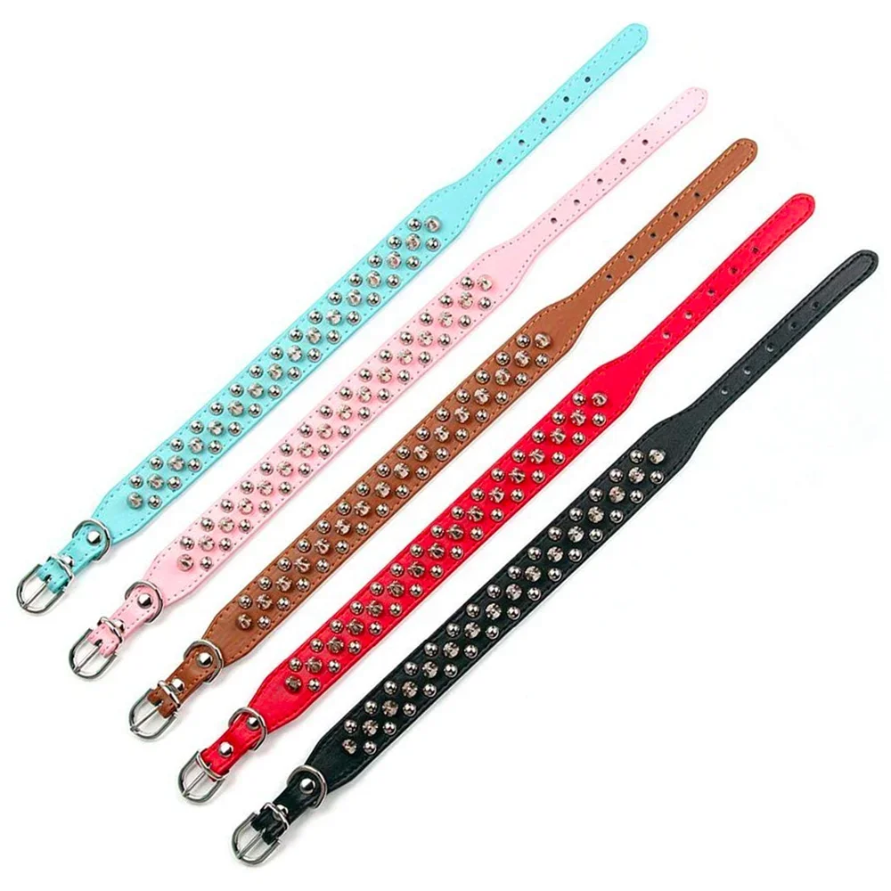 Adjustable Leather Pet Dog collar Neck Strap Supplies PU Leather Punk.