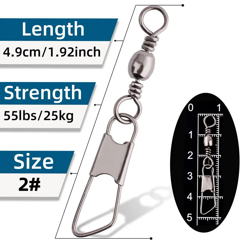 Brass Barrel Fishing Swivels with Interlock Snaps – 50-Pack | Sizes 1–14, 1/0–3/0