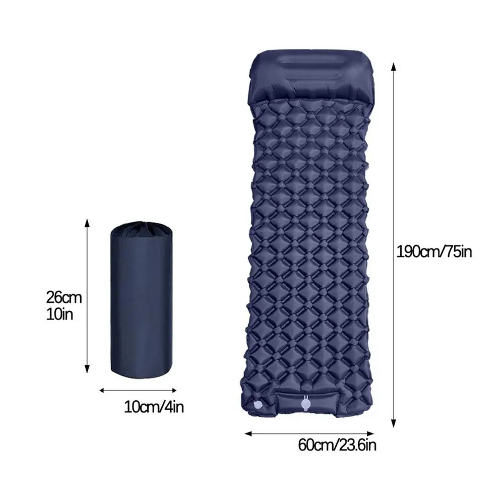 Inflatable Camping Mattress With Pillow Outdoor Sleeping Pad Ultralights.